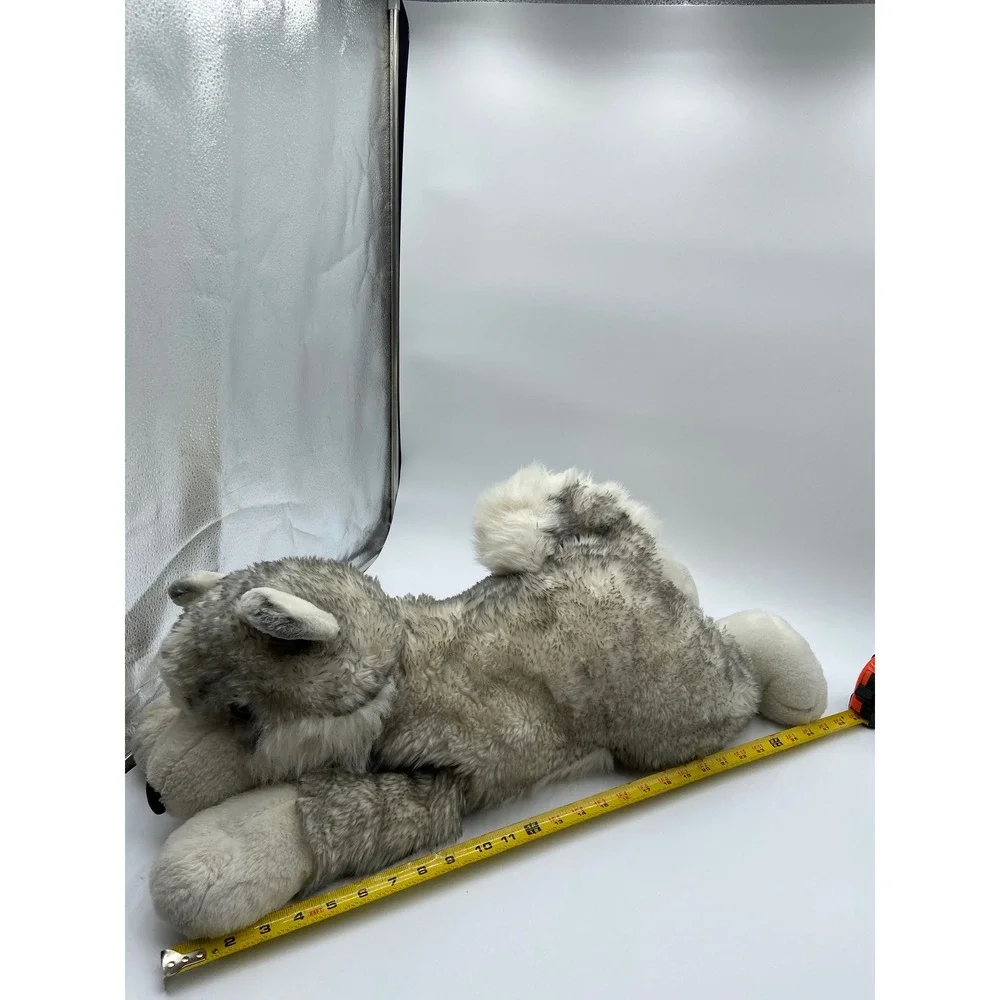 Aurora Husky Dog Plush Gray White Large 28 Inch Realistic Blue Eyes Lying Down